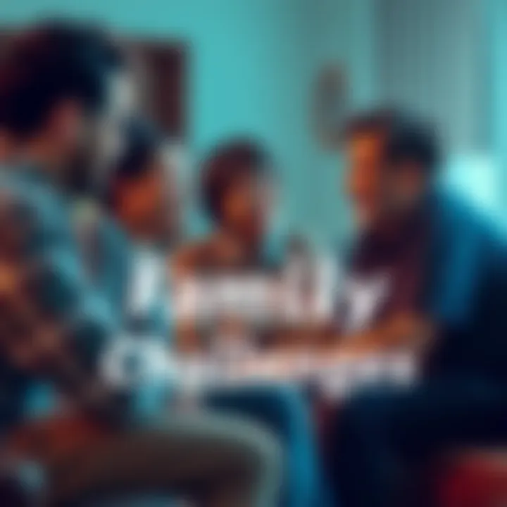 A group of family members sitting together, talking about their relationship challenges, showing empathy and support.