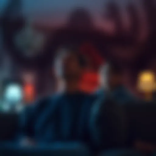 An Indiana family looks terrified in their living room as strange shadows loom around them, highlighting a sense of fear and paranormal activity.