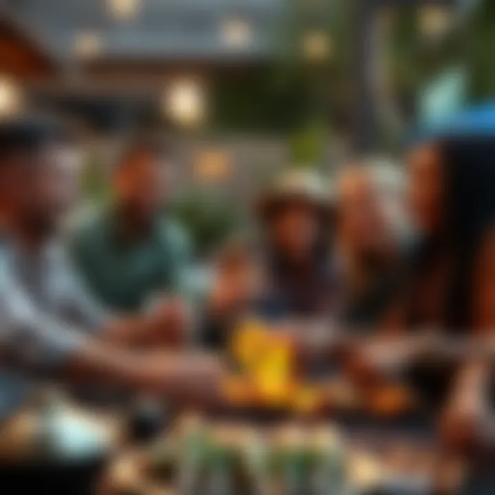 A group of family members smiling and enjoying time together at a backyard barbecue, showing joy and connection.