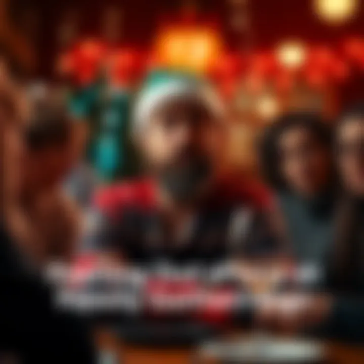 A person in a festive outfit looks uncomfortable at a family gathering, surrounded by relatives who seem to be judging them.