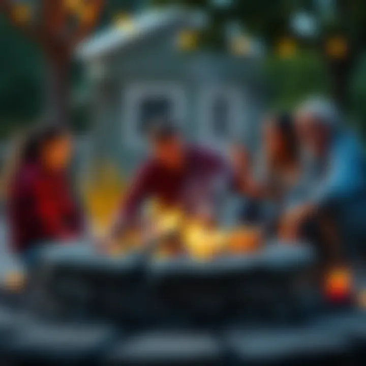 A warm gathering of family members around a fire pit, sharing laughter and stories, creating lasting memories.