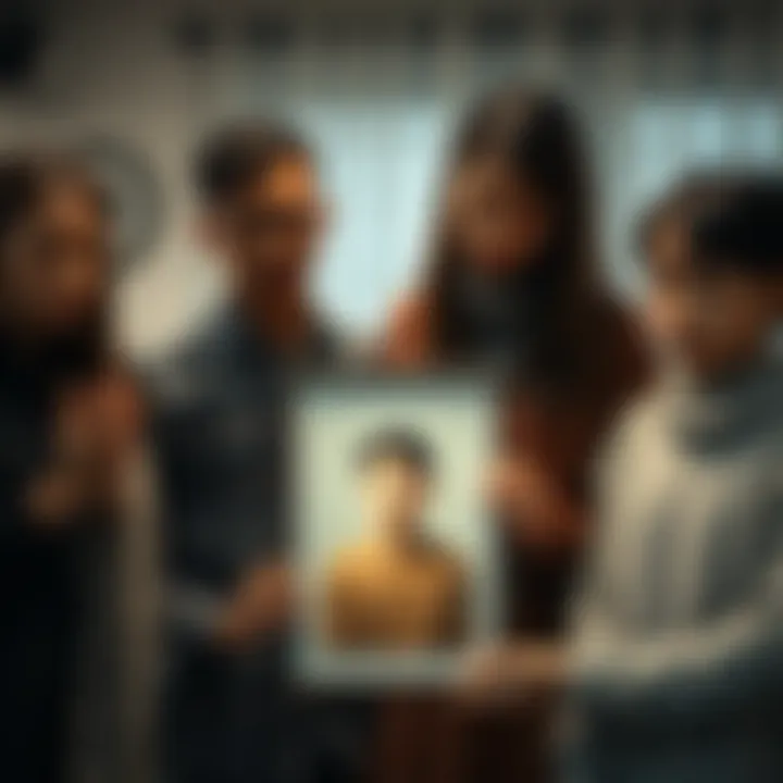 A family stands together in mourning, holding a framed photo of their 17-year-old son, showing deep sadness on their faces