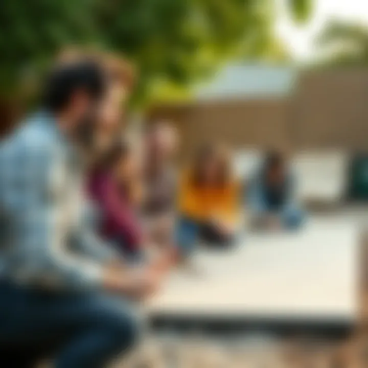 A family sharing jokes and laughter while preparing a concrete pad in their backyard, showcasing a fun and light-hearted renovation process.
