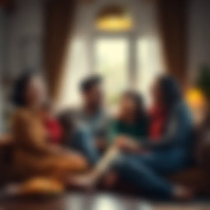 A family of four sharing jokes and laughter in a cozy living room, showing their strong bond and happiness.