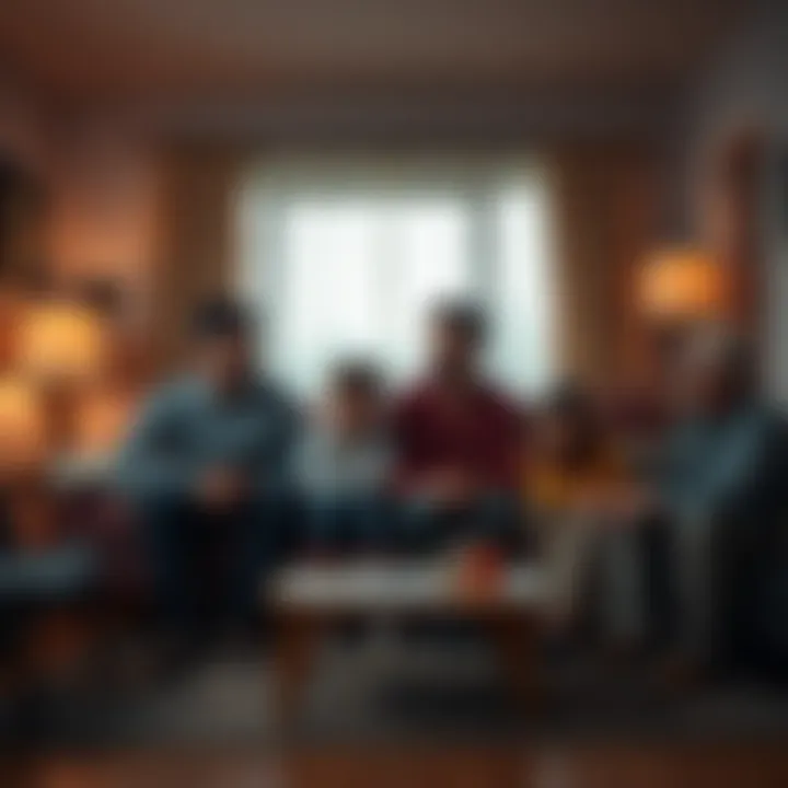 A family gathered in a living room, looking visibly upset and worried after a recent medical event that changed their lives. The room reflects their tense atmosphere with somber expressions on their f...