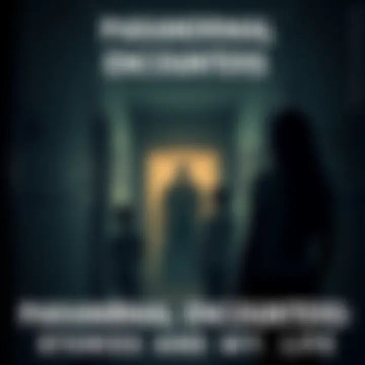 A shadowy figure appears in a dimly lit hallway while family members look on in fear and curiosity.