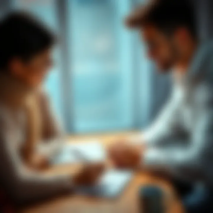 A couple sitting together, discussing family planning and future children, with a notepad and pen on the table, highlighting their thoughts on gender predictions.