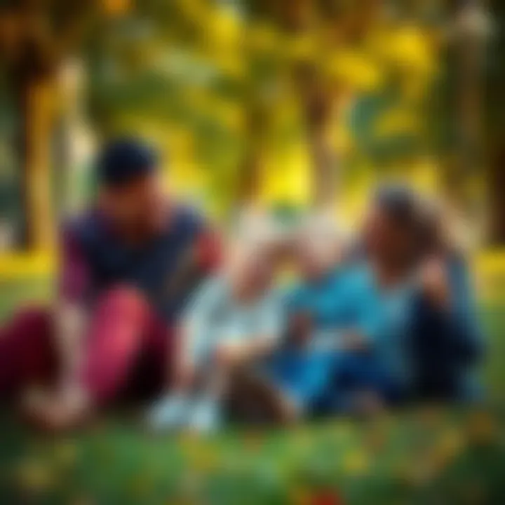 A family enjoying quality time in the park, laughing and playing with their children, emphasizing the joy of living in the moment.