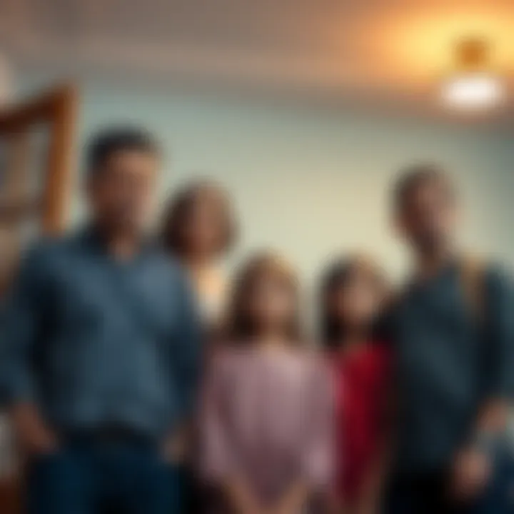 Family Supporting Brother A family stands together, looking concerned as they try to support their brother struggling with schizophrenia.