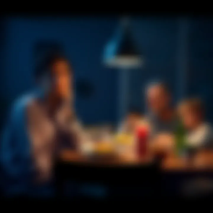 A person looks worried while sitting at a family dinner table, highlighting the strain caused by false accusations.