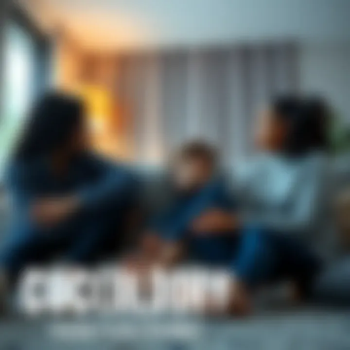 Family Under Stress A distressed family sitting together but looking away from each other, showing tension in the home environment.