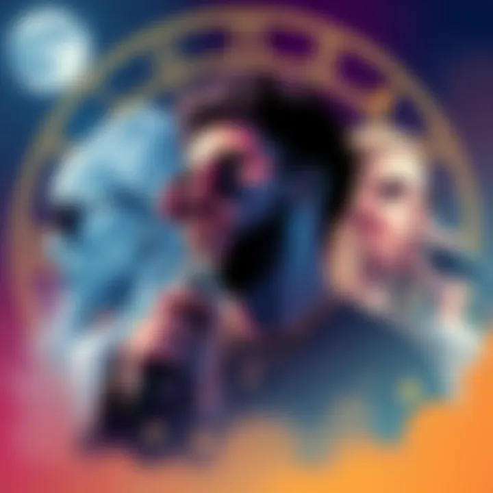 Illustration of famous musicians like Bjork, Stormzy, and Lady Gaga with astrological symbols for their moon signs in the background.