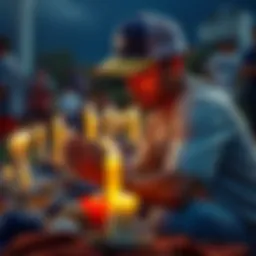 A devoted fan kneeling with a baseball cap, surrounded by candles and small offerings, praying for the Rays in the World Series against the Brewers.