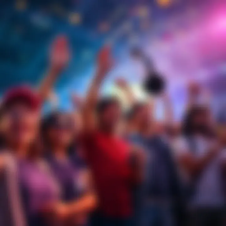 A group of fans joyfully engaging in activities related to the rib/encore era, showcasing their enthusiasm and connection to contemporary fan culture.