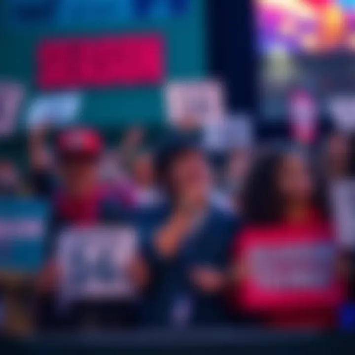 A group of fans holding signs demanding a new season of their favorite show, looking frustrated after a disappointing episode