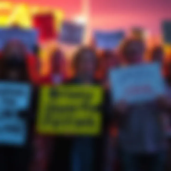 Fans Protest James Gunn A group of fans holding signs expressing their displeasure with filmmaker James Gunn's recent decisions, showing frustration over creative direction in the film industry.