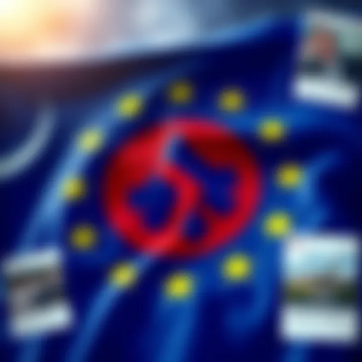 A European flag featuring a mysterious symbol linked to far-right groups, surrounded by social media posts about immigration.