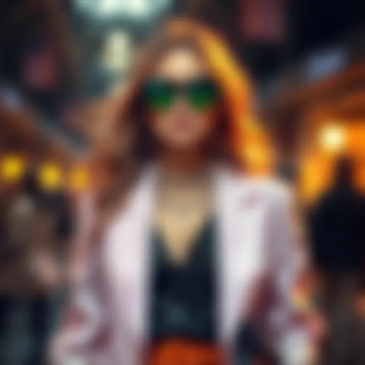 A stylish person wearing clothing that reflects their astrological sign, showcasing a blend of elegance and playful style.