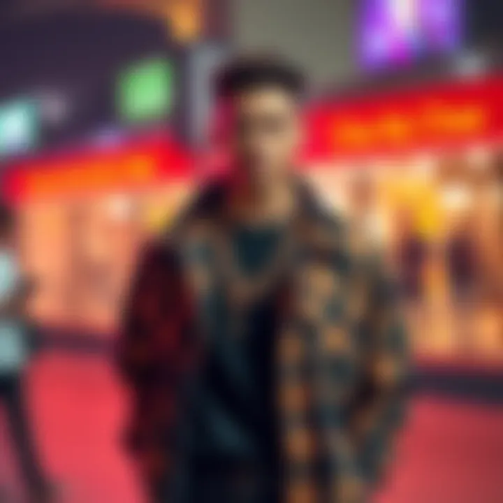 A person confidently showcasing the 'Che - Tuck My Chain' fashion trend, featuring a bold chain tucked into their clothing, highlighting modern style and personal expression.