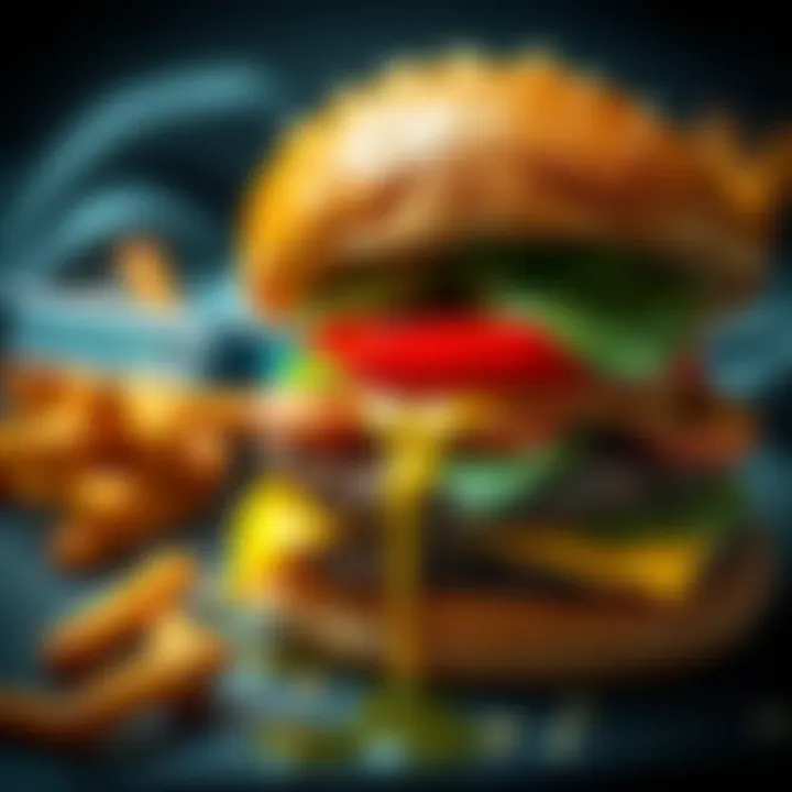 A fast food meal with a syringe injecting a mysterious liquid into a burger, symbolizing concerns over food safety.