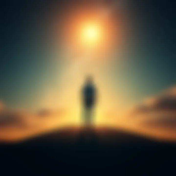 A person standing at a crossroads under a starry sky, contemplating choices and fate, with symbolic elements of balance around them.