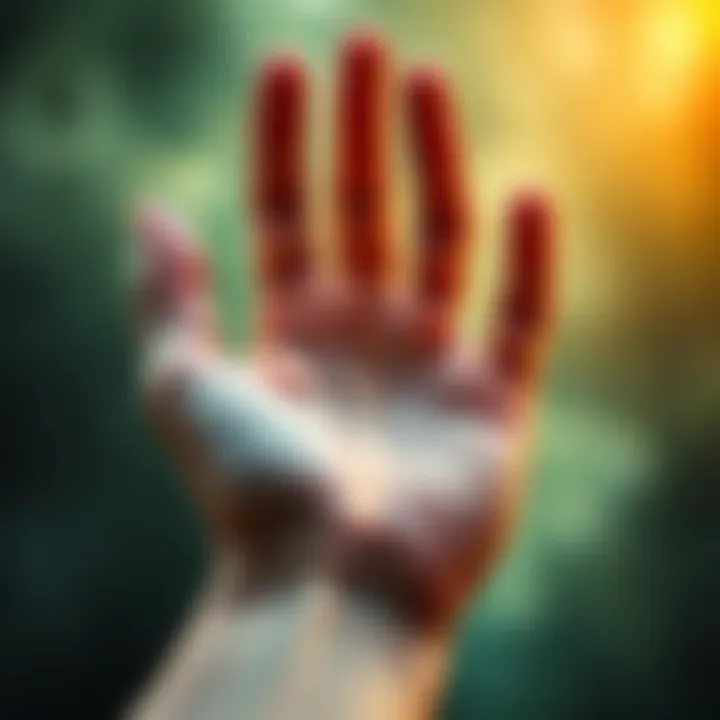 An artistic representation of a palm showcasing the fate line, symbolizing life’s journey and choices