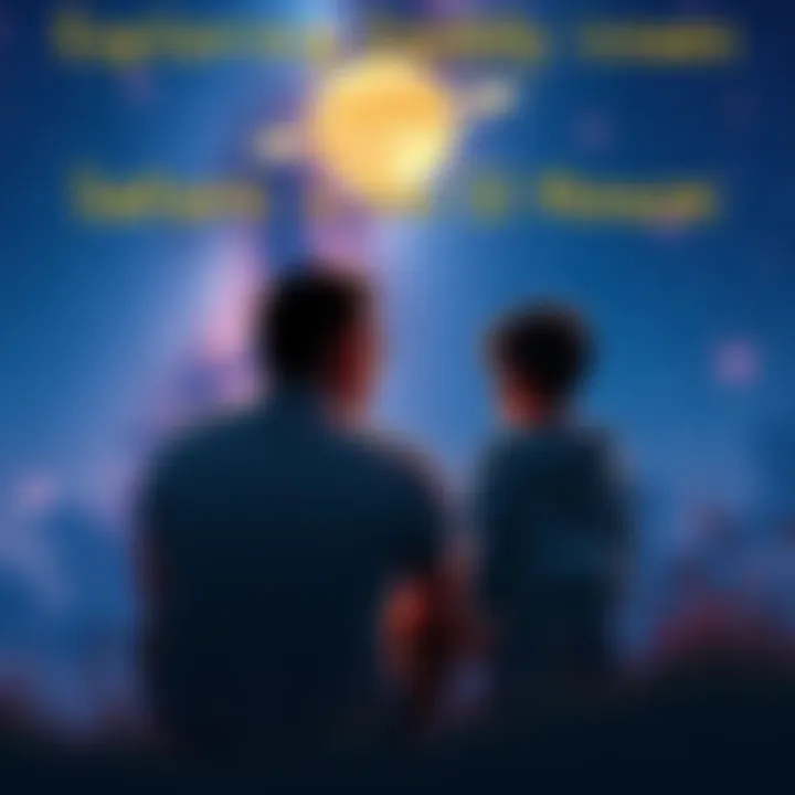 A father and child sitting outdoors, looking at a starry sky, reflecting on their relationship and astrology.