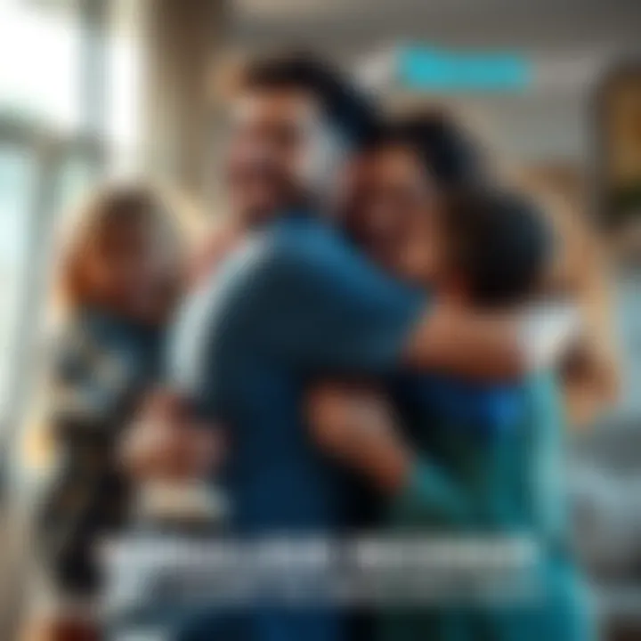 Father Embracing His Family A father joyfully hugging his wife and children, showing love and gratitude after recovery from illness.