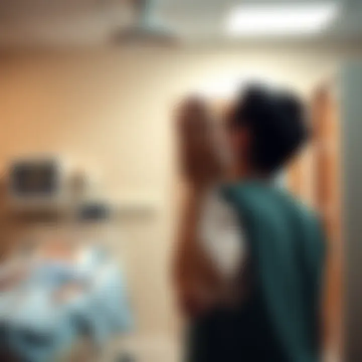 A father holds his young son's hand in a hospital room, symbolizing love and support during heart surgery recovery.