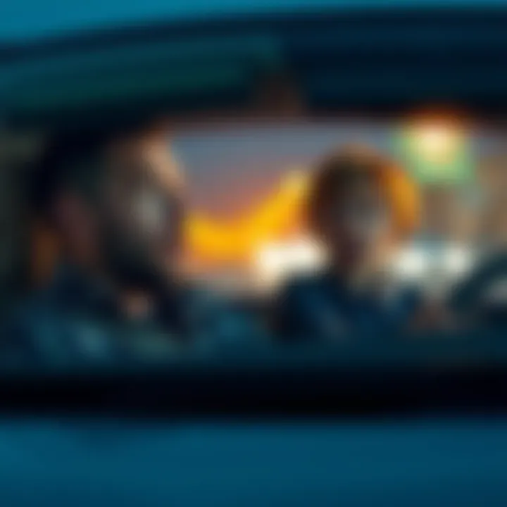 Father and son in car looking surprised A father and son sit in a car, surprised and looking out the windshield after seeing a sudden white flash.