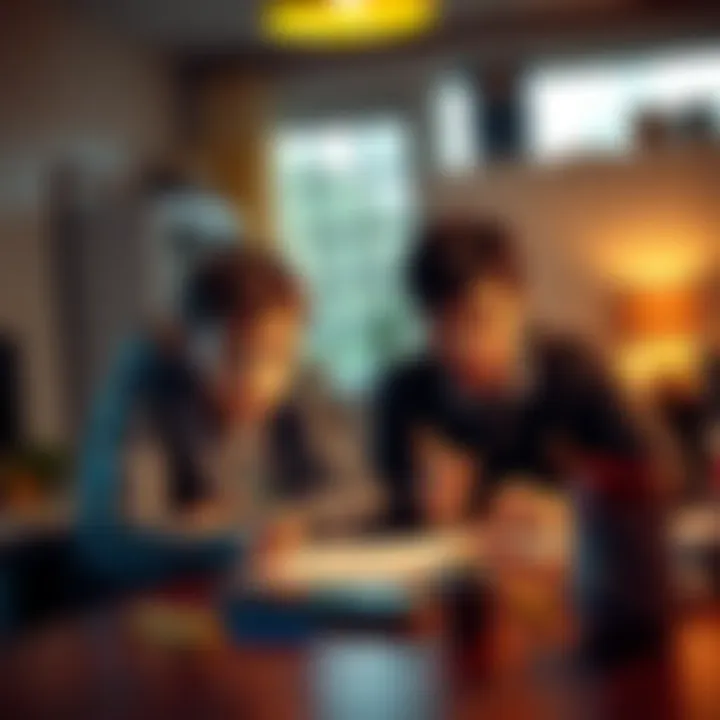 A father and his young son look surprised while coloring at a table, hearing a mysterious voice in their home.