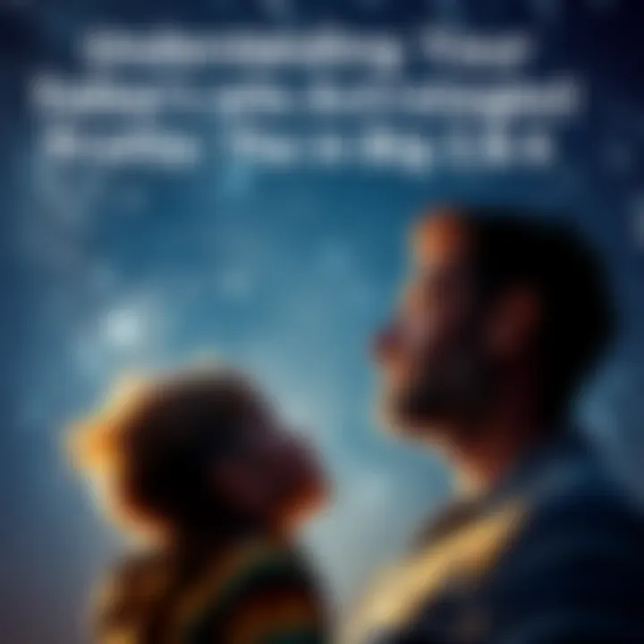 A father and child looking up at the starry night sky, symbolizing their astrological connection.
