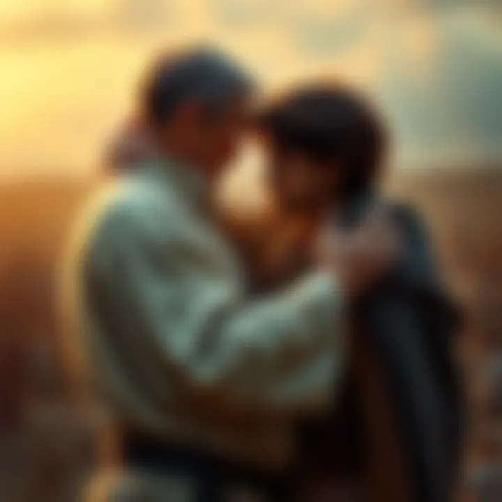 A father embracing his son after a long absence, symbolizing forgiveness and transformation.