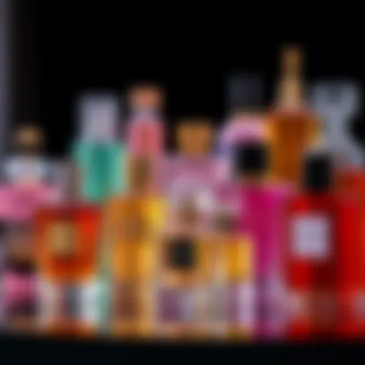 A variety of popular perfumes including Estee Lauder and Guerlain displayed together