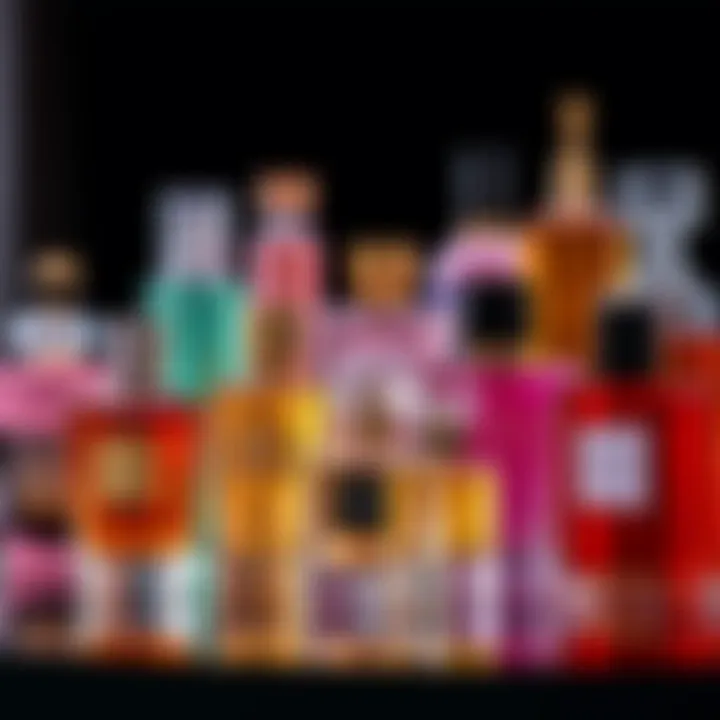 A variety of popular perfumes including Estee Lauder and Guerlain displayed together