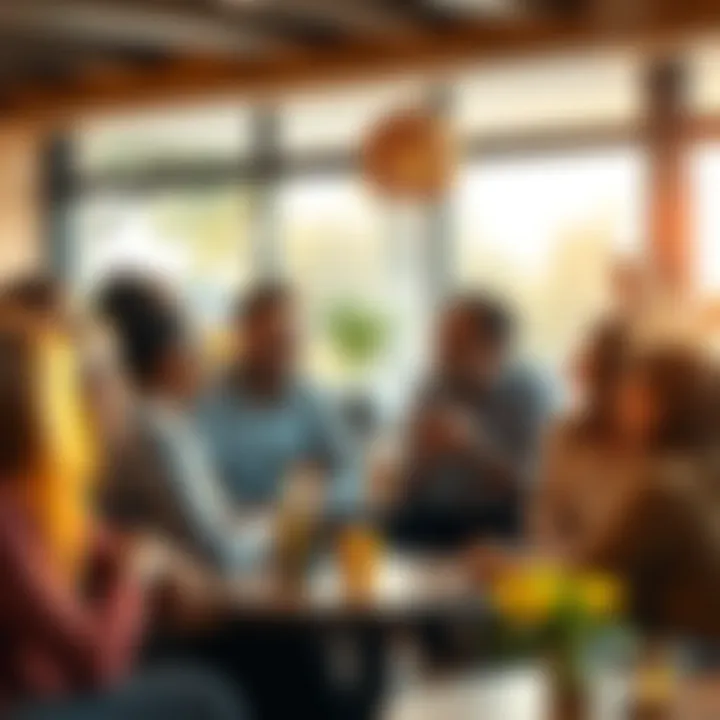 A group of diverse people discussing their favorite rituals in a warm setting, sharing stories and laughter.