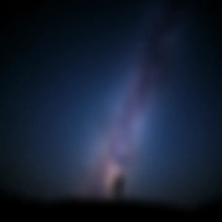 A dark, starry sky filled with infinite stars representing the fear of infinity, with a silhouette of a person pondering under the vastness.