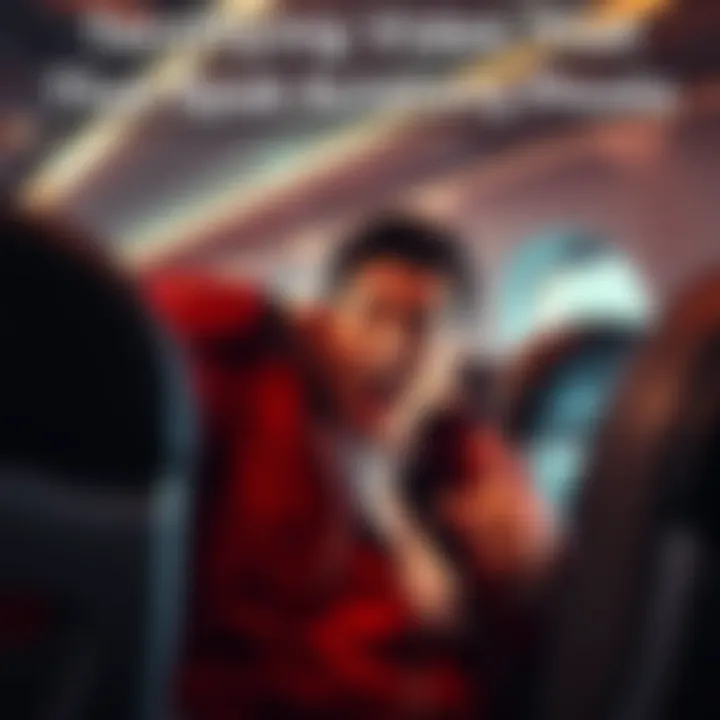 A person gripping a seat with a terrified expression during turbulence on an airplane