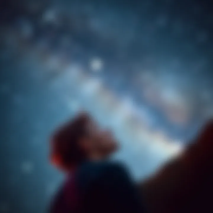 A February-born Aquarian gazes up at a starry night, showing their captivating personality and connection with the universe.