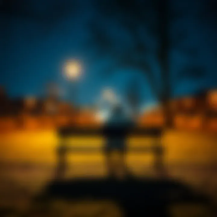 Feeling Lost A person sitting alone on a park bench, looking contemplative and downcast, symbolizing feelings of loss and searching for support.