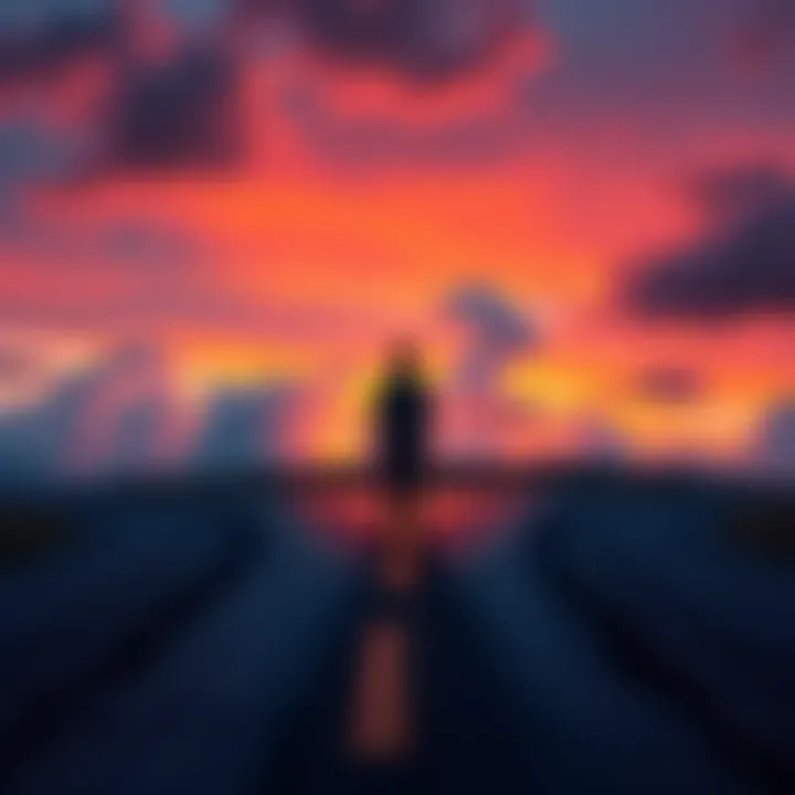 A person standing at a crossroads, looking ahead with hope, symbolizing transformation and new beginnings.