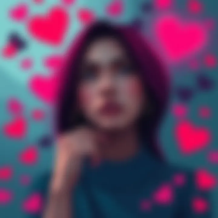 A thoughtful person reflecting on concepts of attraction and gender bias, surrounded by symbols of love and relationships.