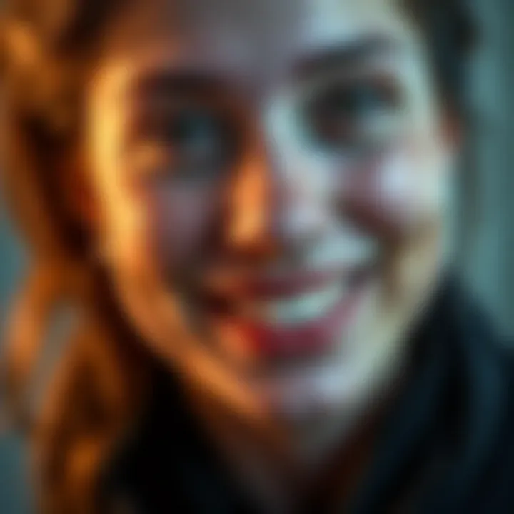 A close-up of a smiling person showcasing a feminine facial transformation with soft features