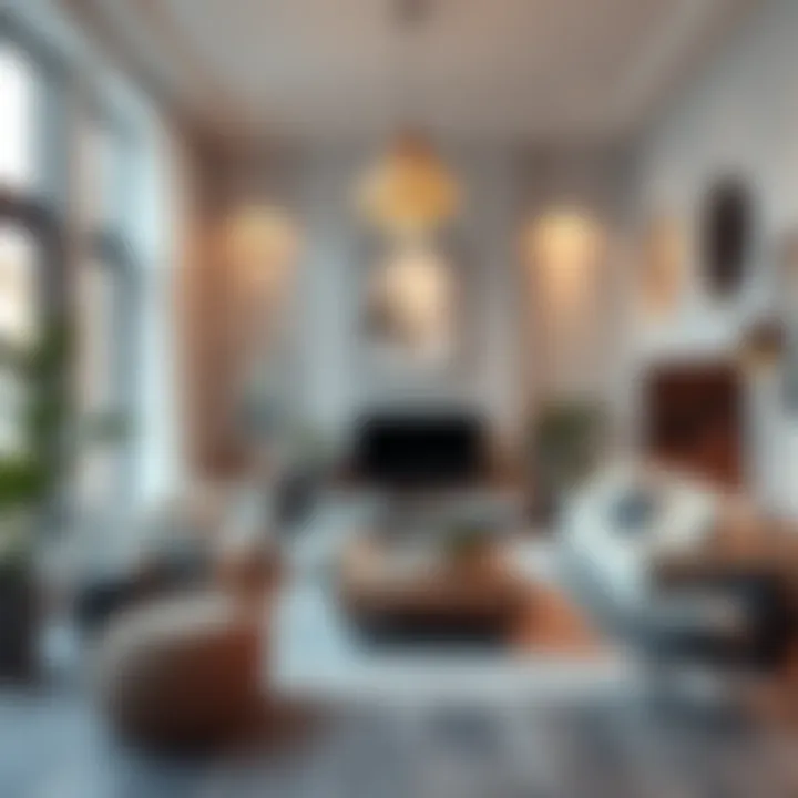 A cozy living room arranged with Feng Shui principles, featuring plants, soft lighting, and balanced furniture placement.