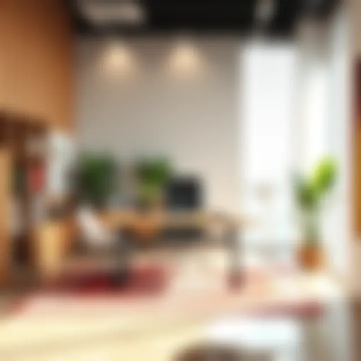 An office space with a desk positioned according to Feng Shui principles, plants placed for positive energy, and natural light coming through the window.