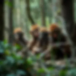 A group of feral individuals living in a forest setting, showcasing their unique lifestyle and interaction with nature.