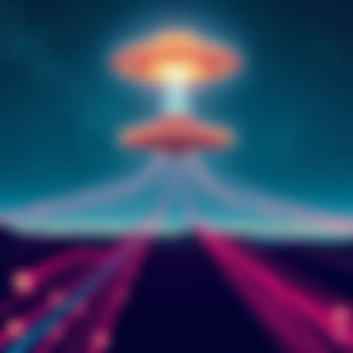 Fiber Optics and UFO Connections An illustration showing fiber optic cables alongside a UFO in a night sky, highlighting the relationship between technology and unidentified flying objects.