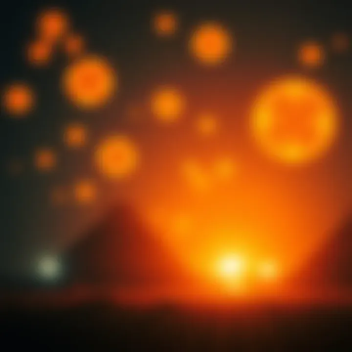 A depiction of bright, fiery orbs floating above a military base at night, capturing the strange phenomenon discussed by Burlison.