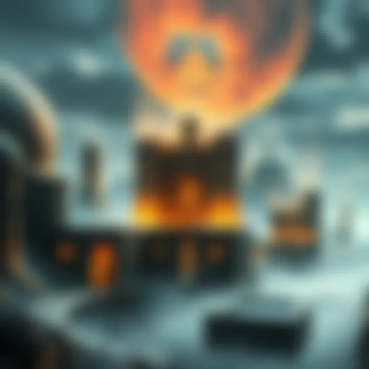 Fifth Dimension and Freemasonry An artistic representation of ancient structures believed to be influenced by the 5th dimension, showing a blend of modern and ancient designs in a mystical setting.