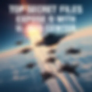 A formation of 13 fighter jets flying alongside an unidentified flying object in the sky
